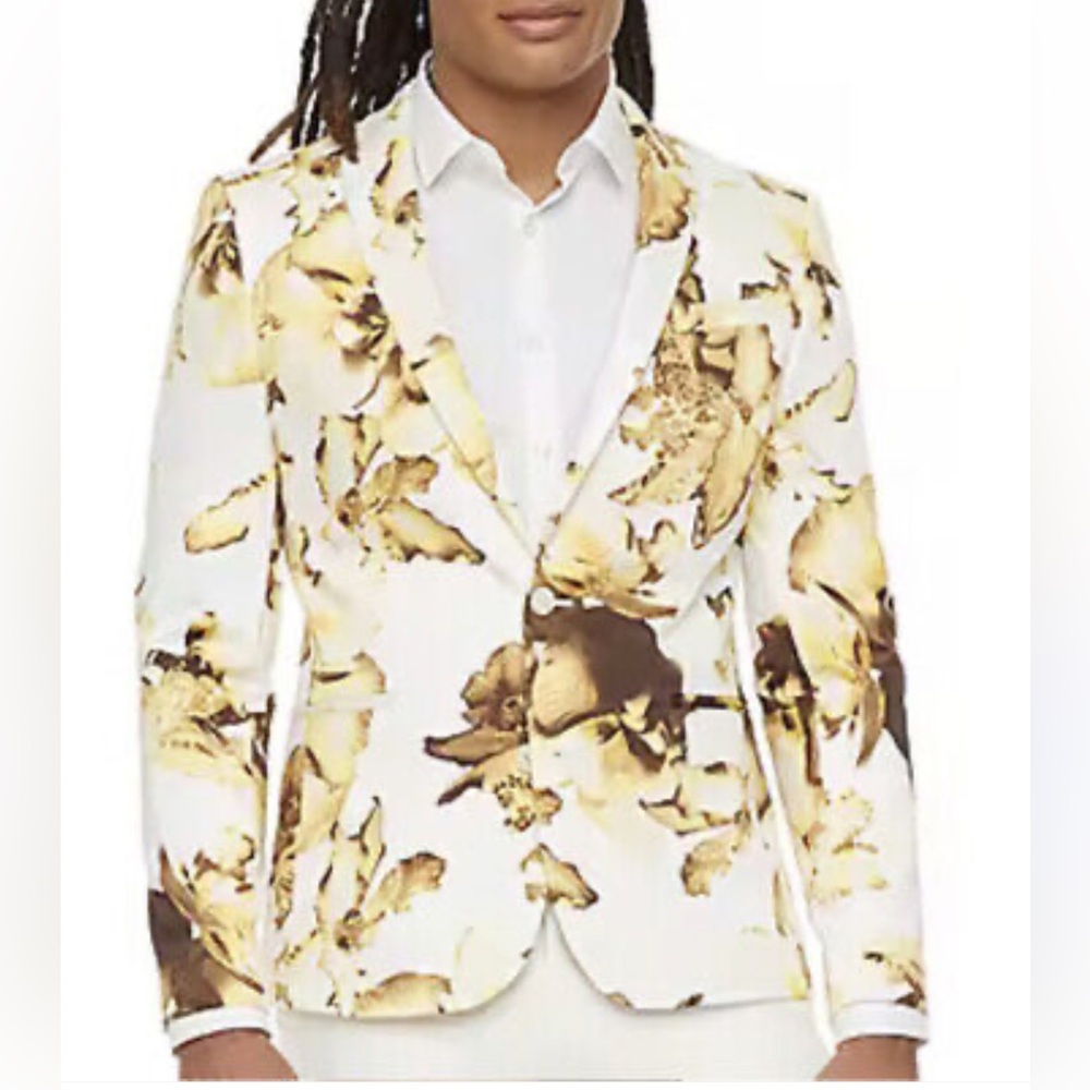 J ferrar38 regular Yellow and Gray Floral Blazer